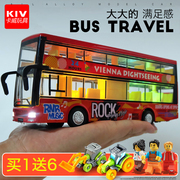合金双层巴士玩具车，公交车玩具男孩伦敦大巴，校车公共汽车模型儿童
