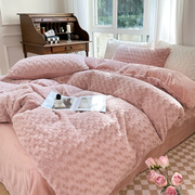 冬季粉色加绒兔毛绒床上四件套公主风双面牛奶绒被套珊瑚绒床单款
