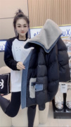 欧洲站2022冬季韩版外套，加厚宽松羽绒，棉拼接设计感娃娃领棉服