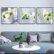 餐厅装饰画小清新花卉植物，沙发背景墙挂画现代简约正方形三联壁画