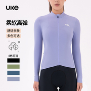 uke骑行服女子抓绒，长袖骑行服秋冬季公路，自行车保暖上衣清瑶