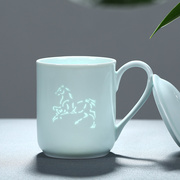 景德镇玲珑瓷茶杯创意生肖陶瓷，水杯带盖办公室，泡茶杯个性情侣杯子