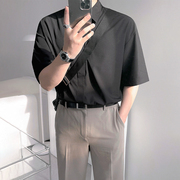 mrcyc黑色短袖衬衫男冰丝夏季韩版高级感宽松免烫纯色半袖衬衣