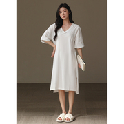 2023年短袖睡衣女夏季纯棉宽松孕妇性感白色一体式纯欲风睡裙