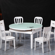 实木餐桌钢化玻璃餐桌，可伸缩推拉餐桌圆桌，白色烤漆客厅家具饭桌