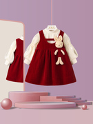女童连衣裙秋冬吊带裙2件套儿童装，洋气时髦女宝宝一周岁礼服套装