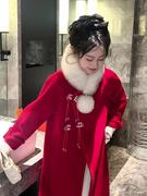 新年过年耶诞战袍富家千金新中式国风盘扣红色毛呢大衣外套女冬季