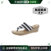 white mountain女式沙滩球草编夹趾坡跟凉鞋 - 海军蓝/条纹/