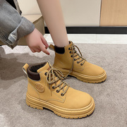 2023秋季女鞋短靴时尚，耐磨防水帮马丁靴，软底工装防滑大黄靴