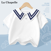 拉夏贝尔女童短袖t恤纯棉，夏季洋气女孩，海军领上衣儿童学院风夏装