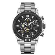 士休闲手表针运动商务计时夜光钢带石英美格尔表男黑色饰品 2108G