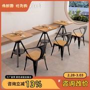 工业风铁艺实木方桌椅组合奶茶店咖啡厅桌酒吧可升降小方吧桌1055