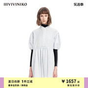 IIIVIVINIKO夏季宽松廓形衬衣格纹全棉连衣裙女M320632188C