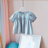 120-140cm女童女宝宝绿色纯棉，上衣衬衫娃娃衫圆领，打揽泡泡袖夏季