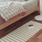 家用儿童房绿色条纹地毯，ins仿羊绒飘窗床边毯卧室阳台长条小地垫