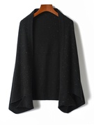高级感气质黑色亮片外套女2024早春蝙蝠袖针织毛衣开衫披肩