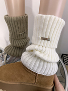 冬季雪地靴腿套白色粗线针织女，款y2k辣妹，保暖中筒毛线堆堆袜套冬