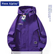 NASA紫色夹克外套男士春秋季潮流学生痞帅宽松上衣服男装秋装
