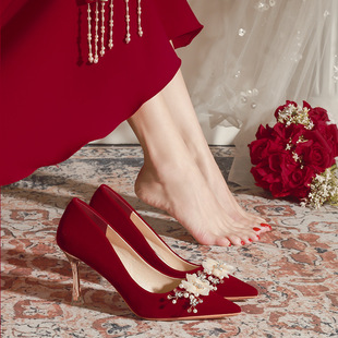 气质红色高跟鞋婚鞋新娘鞋女中式秀禾服结婚鞋小众高级感不累脚