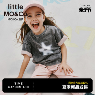 little moco童装夏装男童纯棉做旧洗水短袖t恤儿童KBD2TEE040