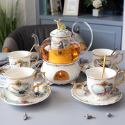 家用花茶壶套装陶瓷下午茶，花果茶杯茶具，水果玻璃壶带过滤蜡烛加热