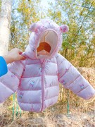 2022秋冬季中小童女宝宝连帽粉色保暖棉袄，儿童棉服上衣外套