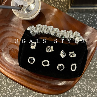 UGALS法式复古闪亮炫彩晚宴宝石手工镶钻满钻石包丝绒暗黑手拿包