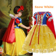 2023女童白雪公主主题款黄色蕾丝，裙摆蓬蓬连衣裙女孩，长礼服配披风