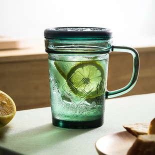 透明玻璃杯带盖家用办公室，水杯国潮创意喝水杯餐饮具