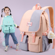 撞色拼接小学生儿童，书包1--6年级初中生男，女孩韩版大容量双肩背包