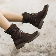马丁靴女靴子秋冬复古羊皮，中跟帅气中筒靴，机车靴骑士靴广州女鞋