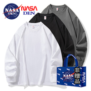 NASA联名 重磅长袖t恤男纯棉纯色宽松秋冬卫衣圆领白色内搭打底衫