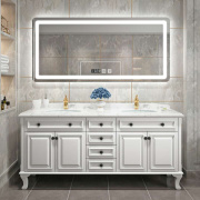 美式浴室柜组合橡木落地式洗脸洗手盆，池欧式双盆实木洗漱台卫浴柜