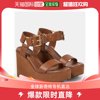 香港直邮潮奢gianvitorossi女士皮质防水台坡跟凉鞋