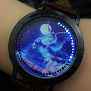 皮带炫酷led蓝光触摸屏手表，学生自动机械电子表男女，腕表情侣对表