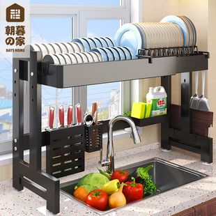 厨房水槽置物架碗架可伸缩碗碟沥水架台面，多功能水池洗放碗收纳架
