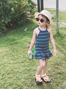 女童条纹吊带连衣裙夏季薄款洋气，儿童宝宝时髦度假沙滩裙子夏装潮
