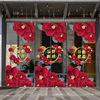 富贵牡丹花新年装饰玻璃门窗花，贴纸酒店商场春节橱窗布置静电贴画