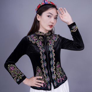 新疆舞蹈演出服维族服装，金丝绒上衣女广场舞，民族服饰秋季外套表演