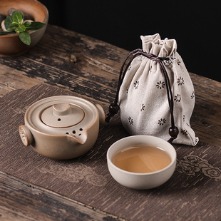 粗陶旅行茶具套装快客杯子，便携式露营户外旅游泡茶杯一壶一杯茶壶