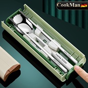 304不锈钢筷子勺子，套装小学生儿童一人，用三件套便携式餐具收纳盒