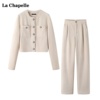 拉夏贝尔/La Chapelle秋季小香风长袖外套休闲裤两件套套装女