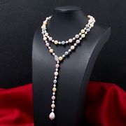 天然贝壳珍珠长款项链高档气质，微镶锆石女，秋冬毛衣挂链腰链可调节