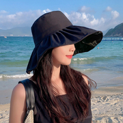沙滩女帽子夏季遮阳防晒韩版遮脸黑胶大沿出游可折叠渔夫太0406n