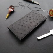 聚变手工皮具高端定制黑色鸵鸟皮真皮卡位相框位西装长钱包手拿包