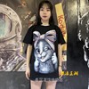泰国进口潮牌女短袖t恤中长款宽松大码ins网红猫咪印花女体恤