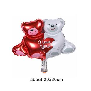 大号迷你双熊抱心爱心抱抱熊铝膜气球情人节婚庆装饰婚房布置气球