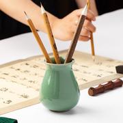 圆形青瓷陶瓷笔筒学生，多功能桌面收纳复古创意，文具收纳盒简约圆形