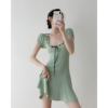 ICTS香草薄荷慵懒风撞色针织连衣裙女夏季绿色中长裙设计感