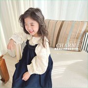 儿童套装2022春季娃娃领衬衫，韩版洋气牛仔裙女宝宝长袖两件套